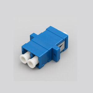 LC to LC single mode fiber optic adapter, duplex type with PC polish and 9/125 µm core, used for precise and low-loss fiber connections in telecom and networking applications