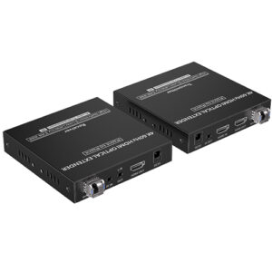 Optical HDMI Extender 4K@60Hz, 40km transmission over LC fiber, supports HDMI loop-out, IR passback, RS-232 pass-through, bi-directional 3.5mm audio, ideal for meetings, education, and home entertainment