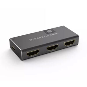 8K HDMI switch HSW8K-202 with touchscreen, 2 HDMI inputs, 1 output, supports 8K@60Hz and 4K@144Hz for gaming and AV use