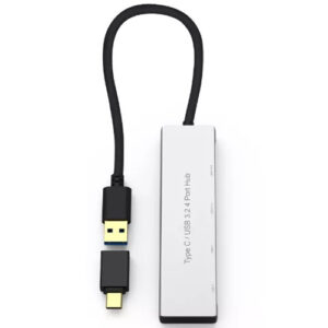 Type C USB hub with 4 ports (2 USB-A, 2 USB-C), supports 5Gbps transfer, plug-and-play