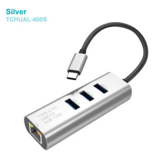 Type C hub with 3 USB ports and RJ45 LAN connection for fast internet, compatible with multiple operating systems