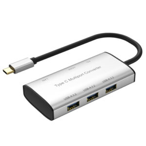 6-in-1 Type C hub with HDMI, USB ports, gigabit LAN, and PD charging, supports 4K display and high-speed data transfer