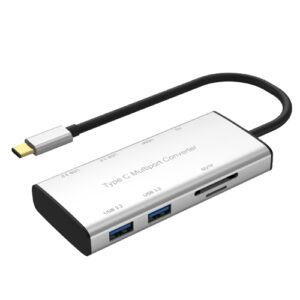 8-in-1 Type C hub with HDMI, USB ports, SD/TF card slots, and PD charging, supports 4K display and efficient data access