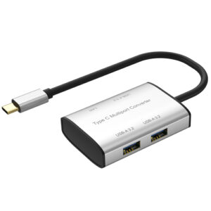 Type C 4-in-1 converter with USB-A ports and Ethernet, ideal for fast data and wired network connectivity